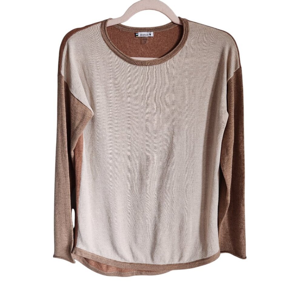 Smartwool Sweater Women's Small Beige Tan Shadow Pine Colorblock Long Sleeve